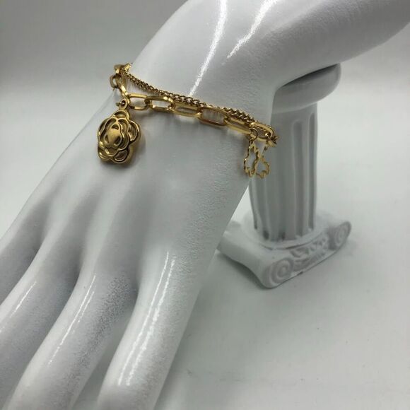 18K Gold Plated Women's Flower Charm Layered Bracelet Waterproof Hypoallergenic - Picture 6 of 10